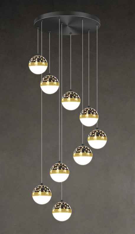 D6468 Nordic Minimalist LED Staircase Chandelier | Iron & PMMA, 5000K, Tricolor Dimming, 6-68 Heads, 111-240V