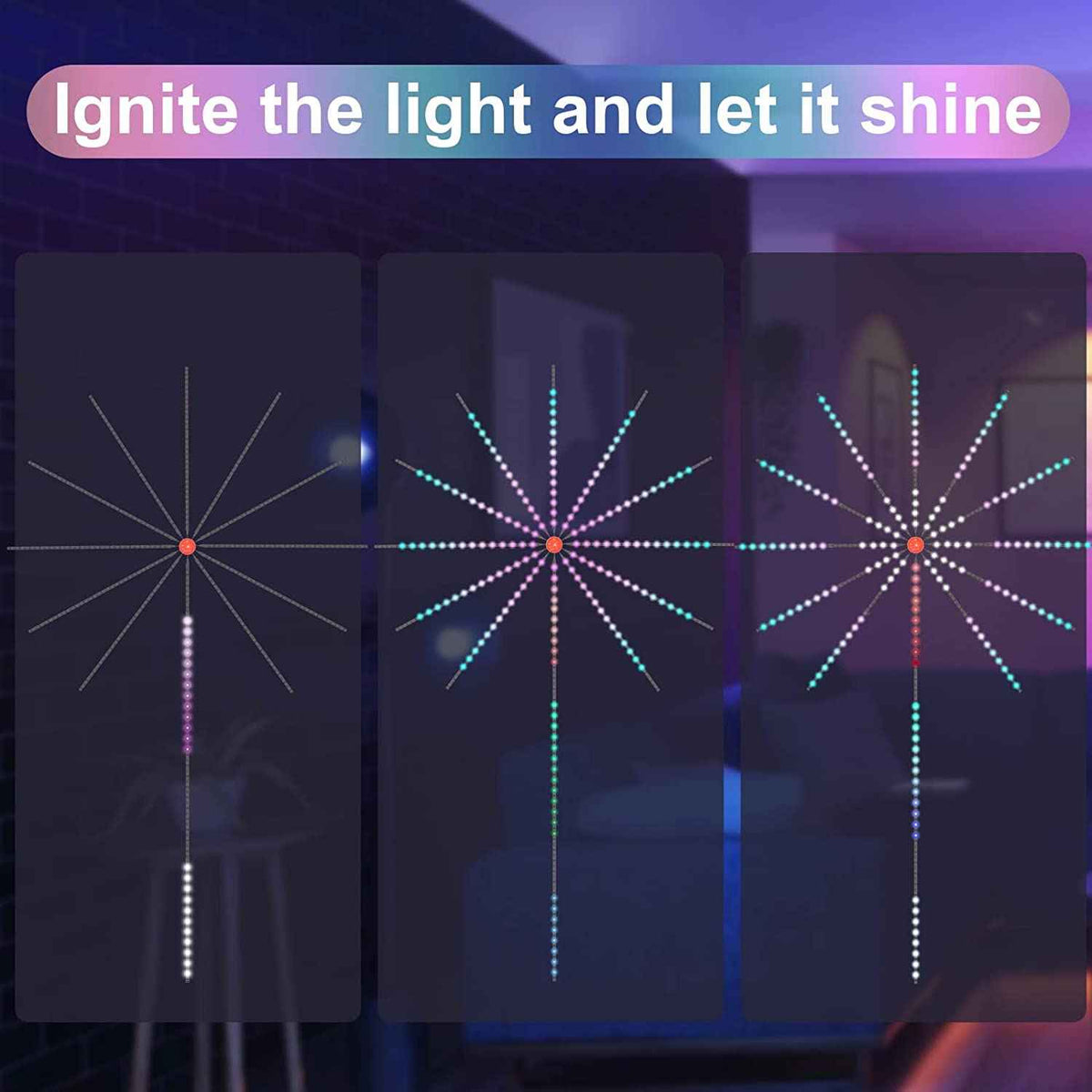 Firework LED Strip Light | Music & Mic Sync | Bluetooth App & Remote | SMD5050 RGB | USB | Small & Big