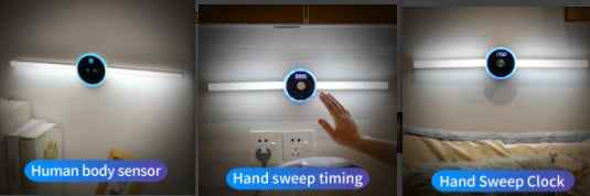 3-in-1 Smart LED Cabinet Light – PIR Sensor, Clock & Timer | 4000mAh | USB | Wardrobe & Kitchen