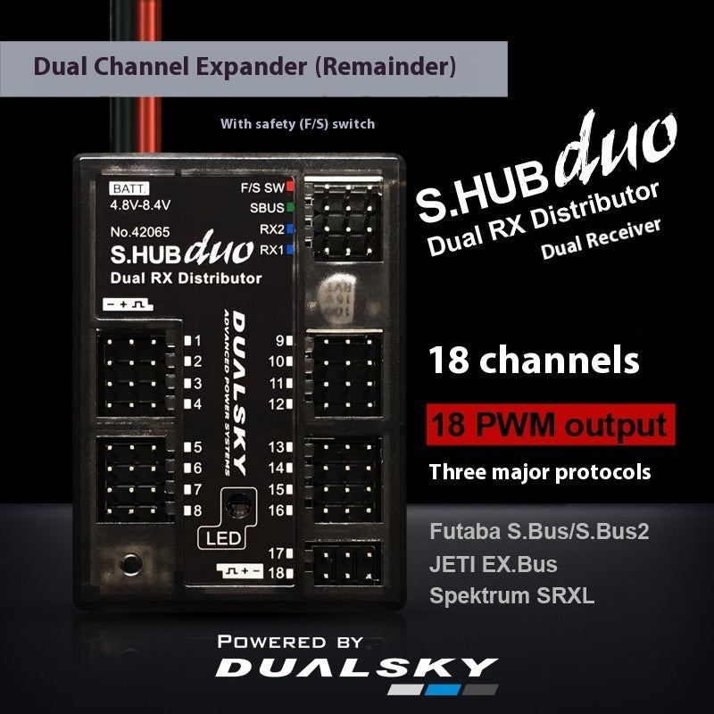 SHUB DUO 18-Channel Power Distribution Unit | RC Aviation Model Power Management, Metal, Black