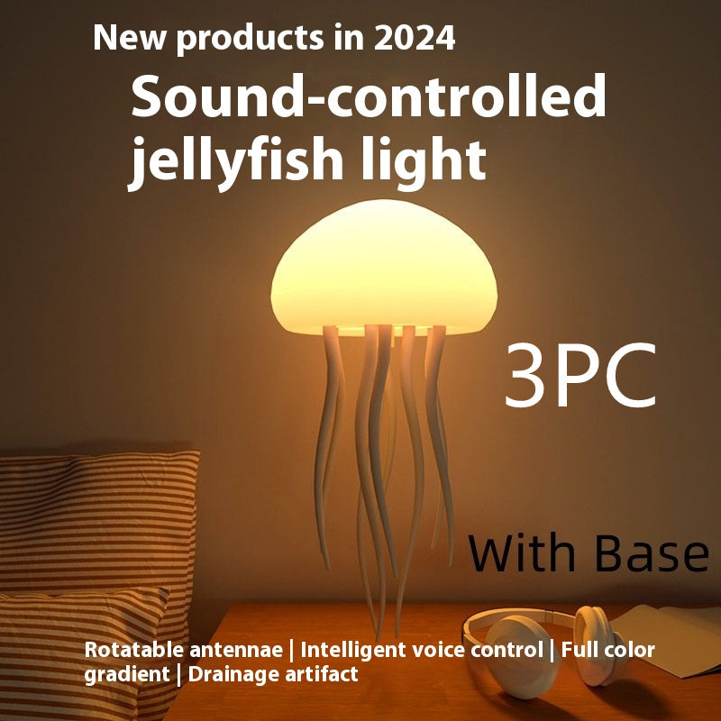 Voice-Control Jellyfish Mood Lamp | 17 RGB | 12 LED | 1000mAh | Type-C | 85×166mm | 9 Tentacles | Touch & Voice | Hanging & Base | Bedroom, Desk & Kids Night Light