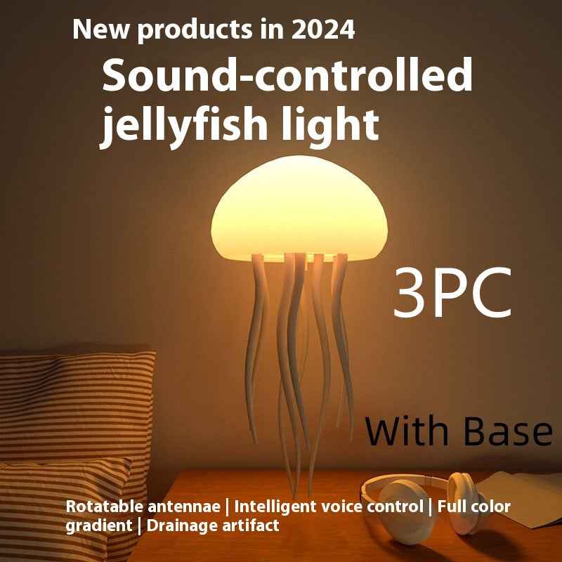Voice-Control Jellyfish Mood Lamp – 17 RGB | Touch & Voice | 1000mAh | Hanging & Base | Kids Gift