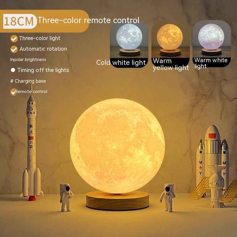 3D Rotating Moon Lamp | PLA + Oak Base | Remote & Touch Control | 3 Colour Modes | 360° Rotation | USB | 12cm, 15cm & 18cm