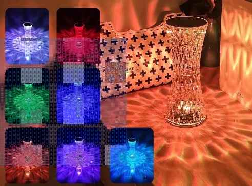 RGB Crystal Table Lamp | 16-Colour, Touch & Remote, USB Rechargeable | Diamond & Small Waist Style