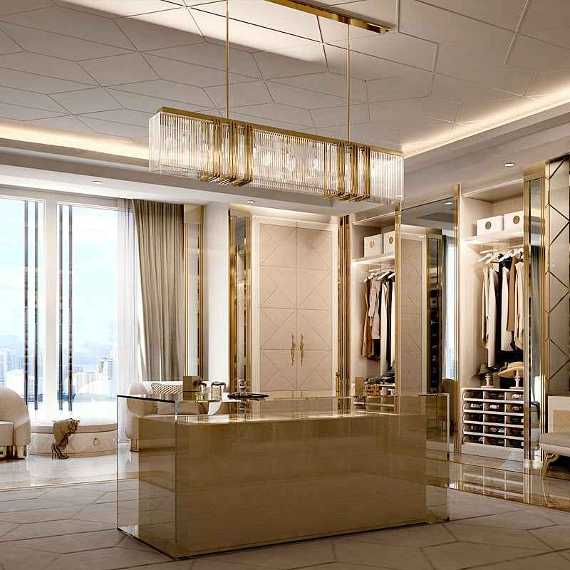 Modern Minimalist Glass E14 Linear LED Chandelier | 4 Lengths 800–1500mm, Warm White, 1m Adjustable, 10–15㎡
