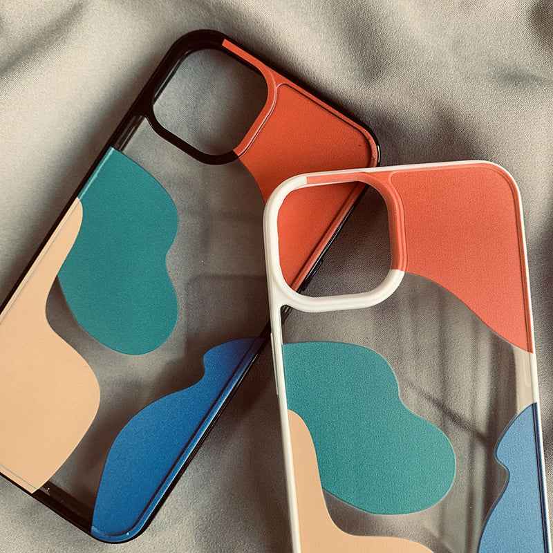 Contrast Color Geometry Acrylic iPhone Case – Anti-Drop Protective Cover