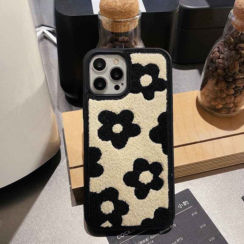 Plush Flower iPhone Case – Cute Fluffy Back Cover for Women