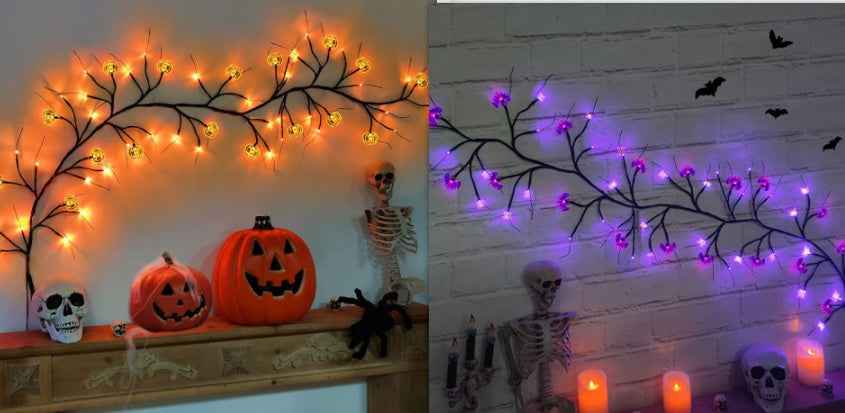 Halloween LED Vine String Lights – 100 LED | 2m | Bat & Pumpkin Figures | Indoor & Outdoor