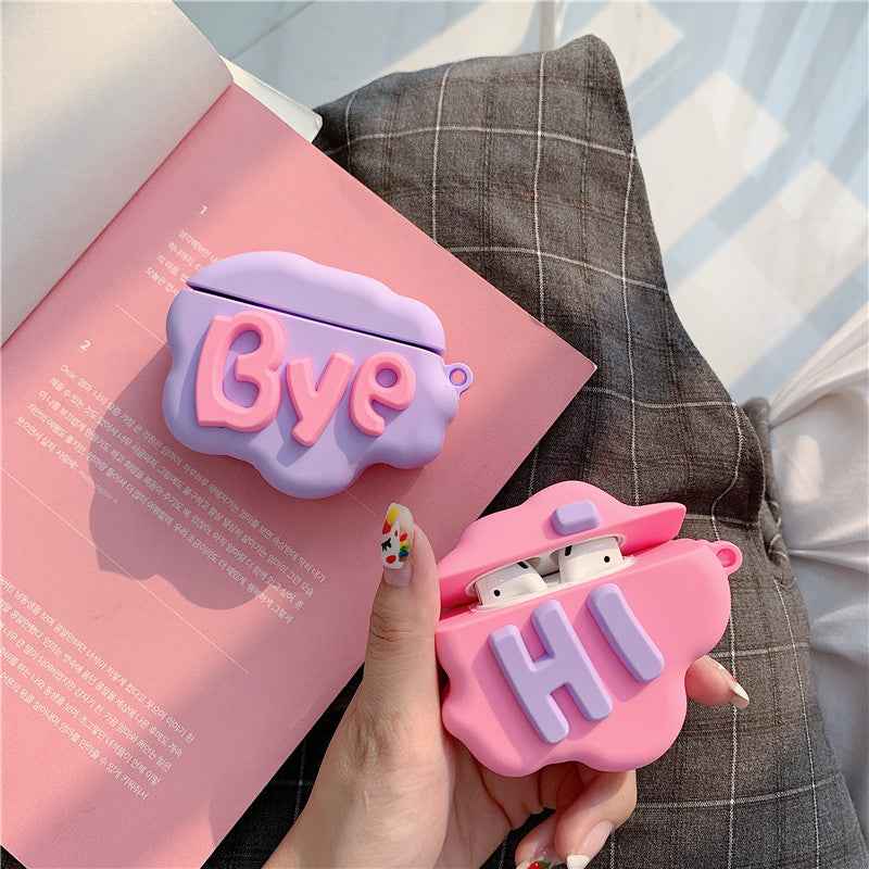 3D Cloud Letter Silicone AirPods Case – Cute HI BYE Cover