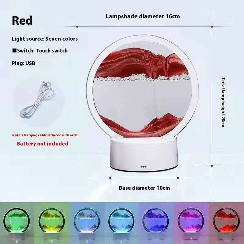 3D Quicksand Glass Table Lamp | Touch Switch | USB | Mood Light | Blue, Green, Orange, Purple & Red
