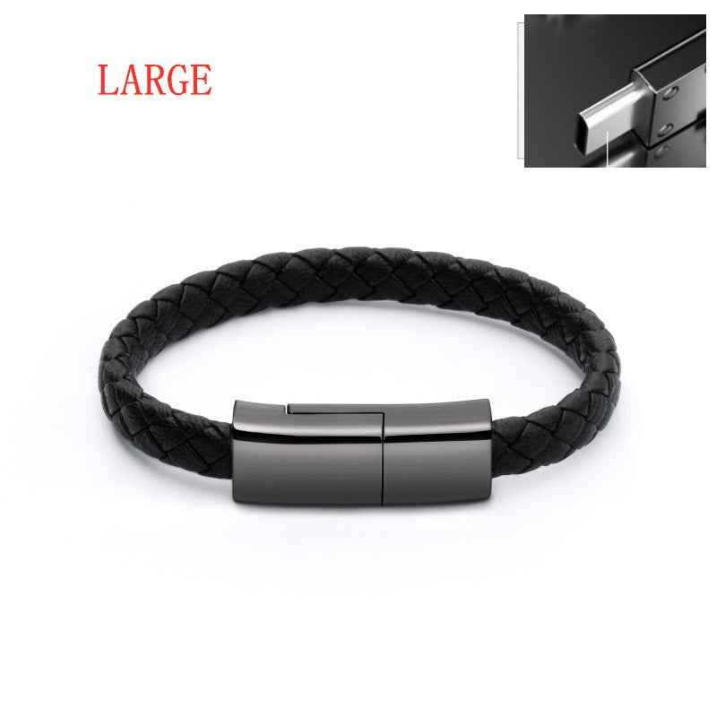 Bracelet Charging Cable Wristband – Lightning, Micro USB & Type-C, 2 Sizes, Wearable Data Cable (Black)