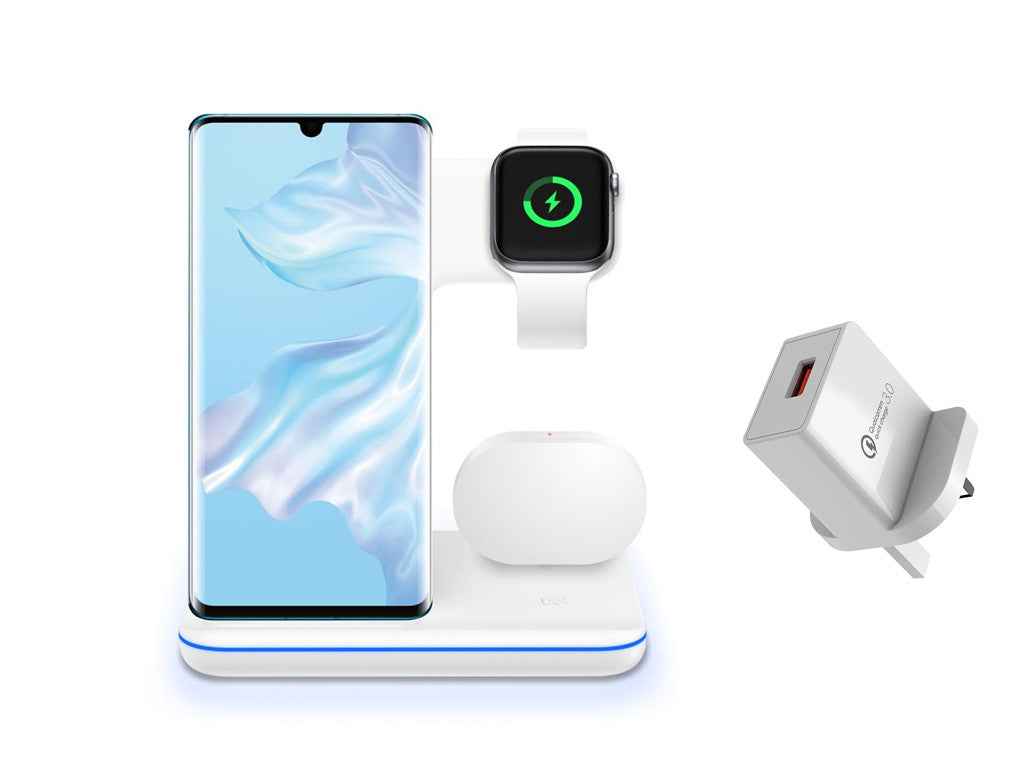 3-in-1 Wireless Charger Stand – 15W, Phone, Watch & AirPods Compatible