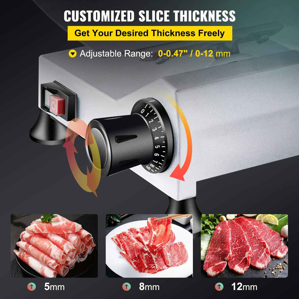 VEVOR 240W Electric Meat Slicer | 10" Carbon Steel Blade, Adjustable Thickness, Commercial & Home Use