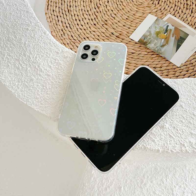 Colorful Love Laser iPhone Case – Shockproof Clear PC+TPU Cover