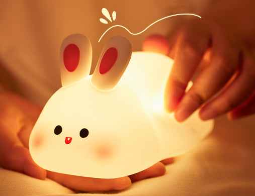 Silicone Animal Night Light | BPA-Free | 3 Brightness Levels | 30-Min Timer | 6hr Battery | Type-C | Kids Bedroom | Black, Pink, Panda & Rabbit