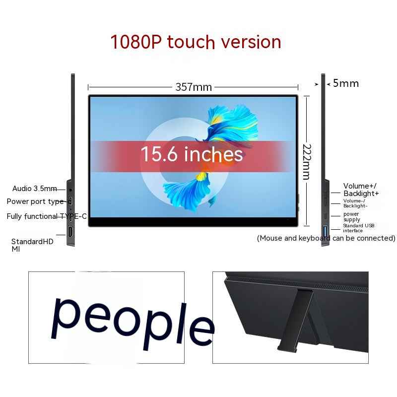 Portable IPS Monitor | 1080p Full HD | Touch & Regular | 13.3", 14" & 15.6" | HDMI & USB-C | Black
