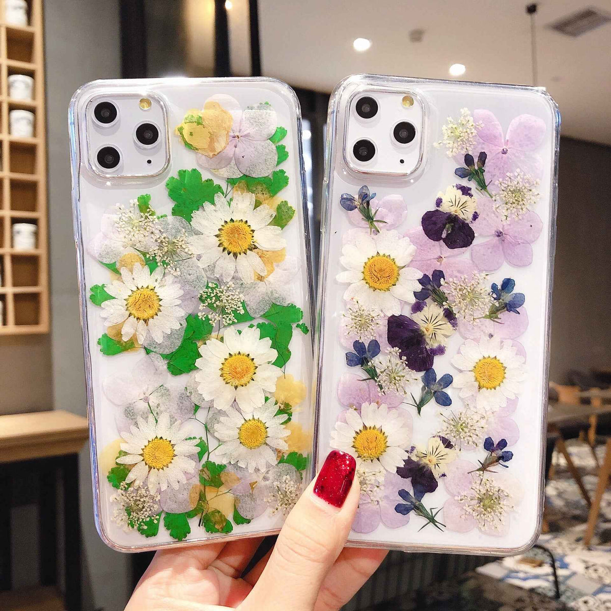 Preserved Flower Epoxy iPhone Case – Botanical TPU Back Cover | Blue & Green
