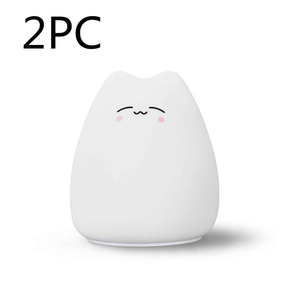 Cat-Shaped Silicone LED Night Light | Touch Sensor | 7-Colour Changing | 15hr Battery | USB & Battery | Singles & Bundle Sets