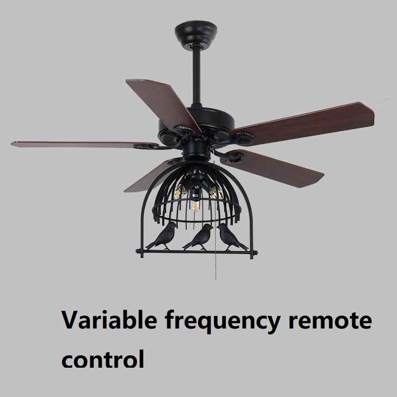 Retro Industrial Birdcage Ceiling Fan with Light | 5 Wood Blades, 70-100W, 3-Speed, Reverse, 220V