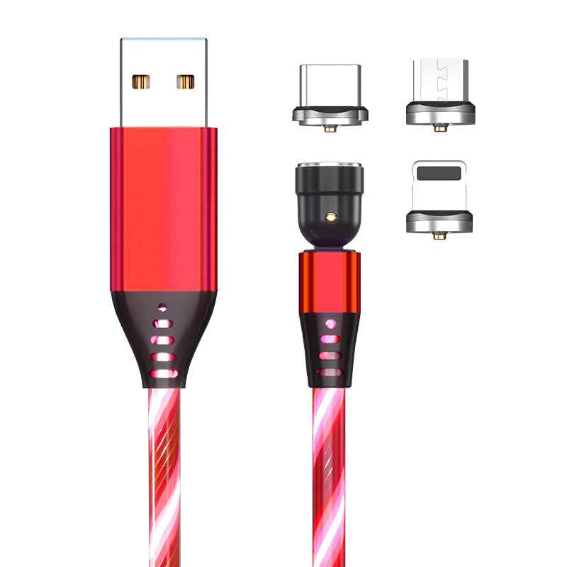 540° Rotating LED Luminous Magnetic Charging Cable – 3A Fast Charge, 3-in-1 (Apple/Android/Type-C), 1m & 2m (Blue, Red, Green)
