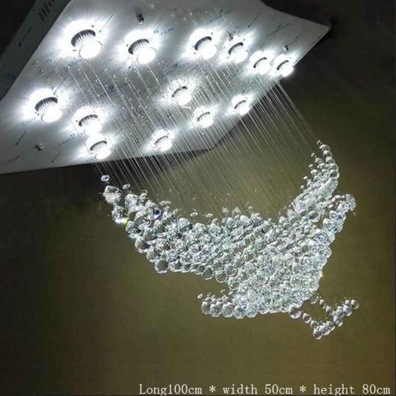 European Stainless Steel Crystal Eagle Sculpture LED Chandelier | 2 Sizes, Tricolor & Warm/Cool White, 1m Adjustable, 220V