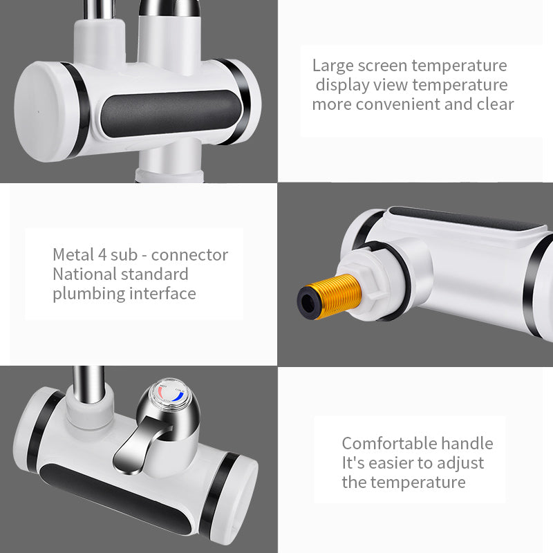 Instant Electric Water Heater Tap | 3000W | 10L | Digital Temperature Display | Water-Electric Separation | EU & US Plug | White