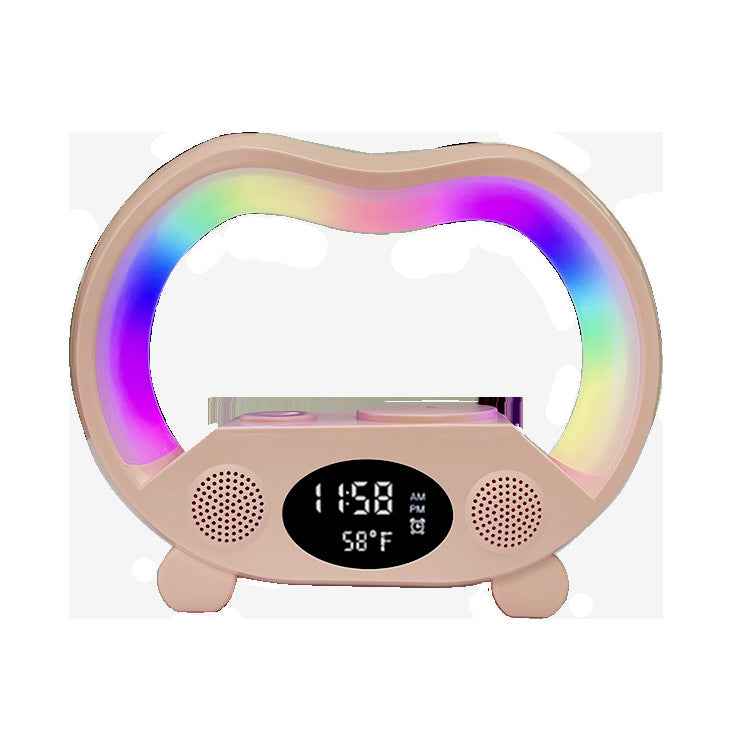 6-in-1 Smart LED Table Lamp – 15W Wireless Charger, Bluetooth Speaker, Clock, 19 RGB Modes, Remote Control (Black/White/Pink)