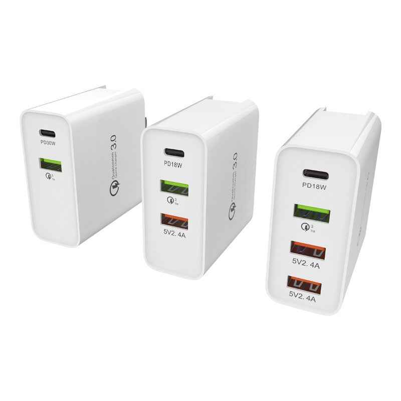 4-Port Fast Charger – PD + QC Wall Charging Head | AU, EU, UK & US Plug | Black & White