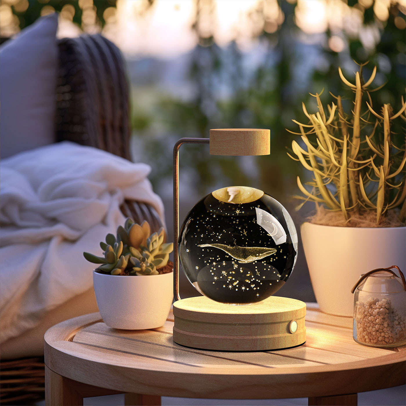 3D Crystal Glass LED Night Light | Touch Switch | USB Rechargeable | Walnut Wood Base | 27 Designs | Dark & Light Wood | Bedroom, Gift & Home Decor