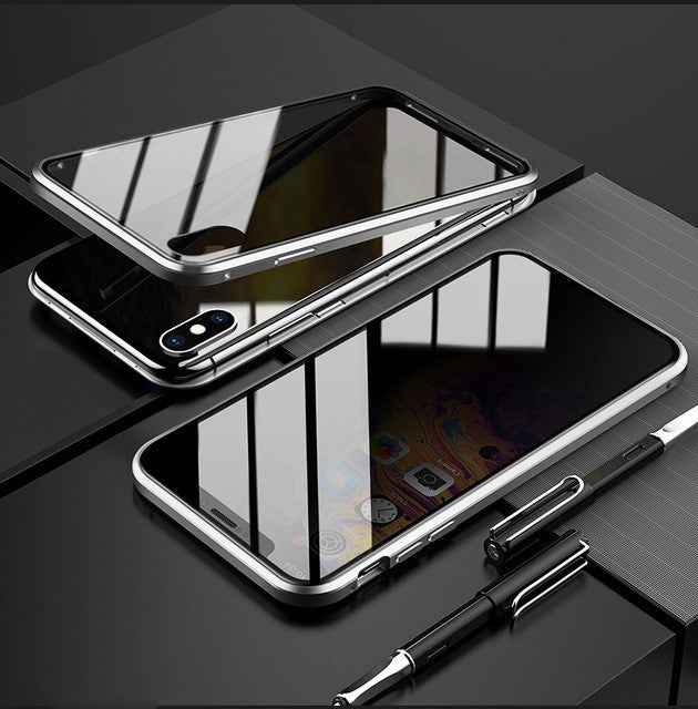 Magnetic Privacy Glass Phone Case – Anti-Peep Flip Cover, Metal Frame for iPhone 6 to 12 Series