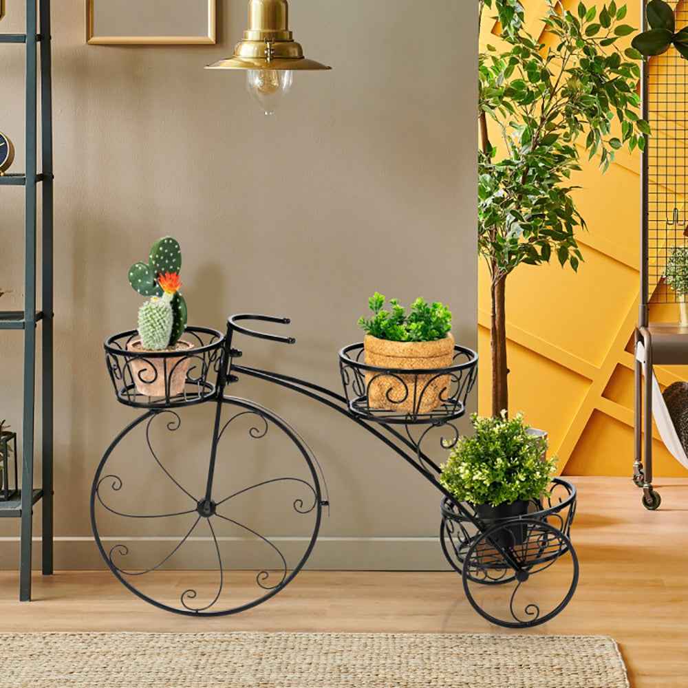 3-Tier Parisian Tricycle Plant Stand | Wrought Iron Flower Pot Cart, Indoor & Outdoor Garden Decor
