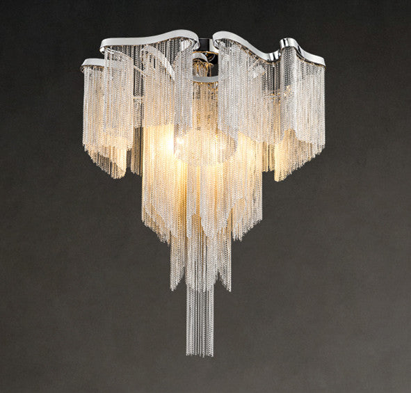 Nordic Luxury Silver Aluminium Chain Tassel LED Ceiling Light | 5 Sizes, Tricolor Dimming, 111-240V, 15-30㎡