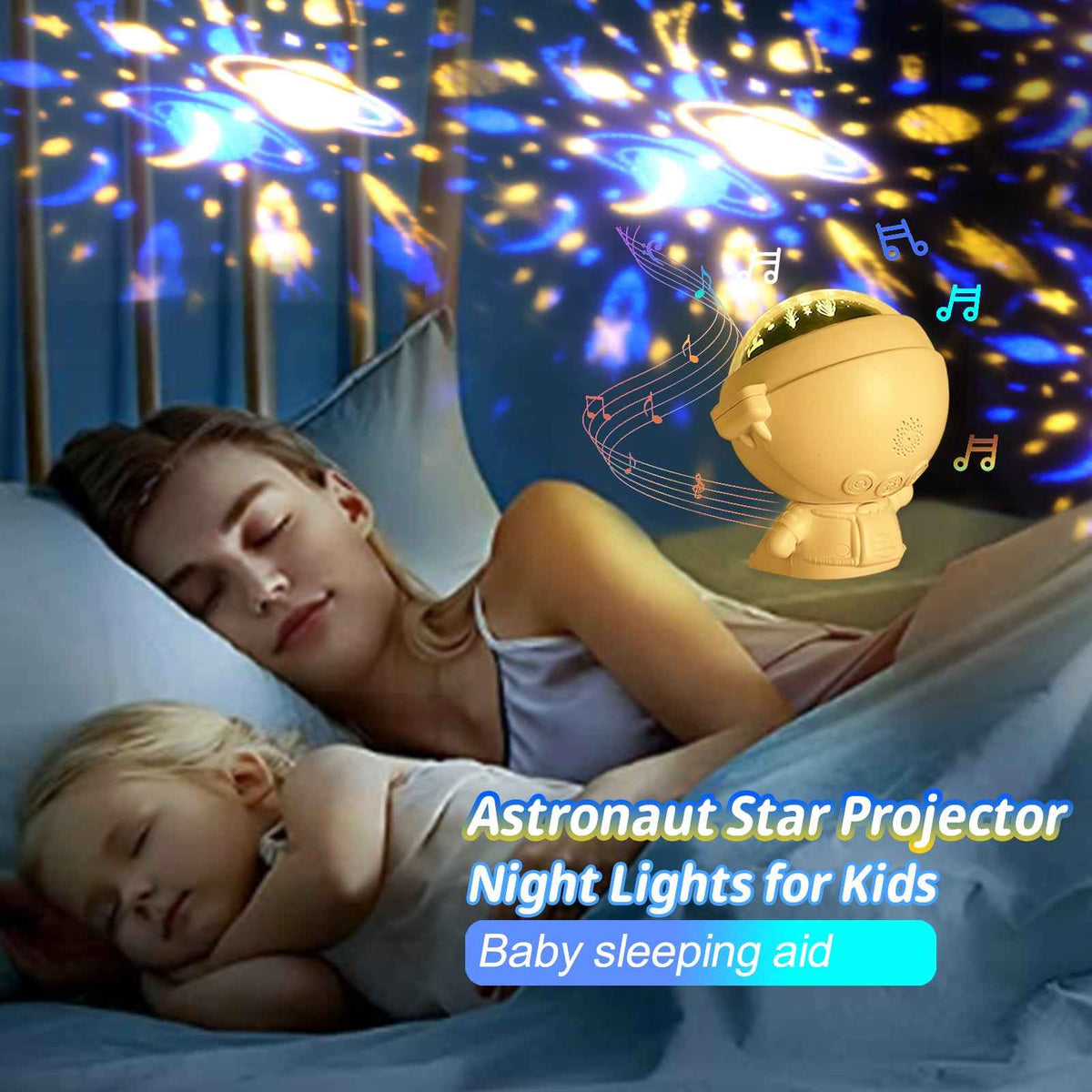 Astronaut Galaxy Star Projector Night Light – Kids Room, Music & Rotation