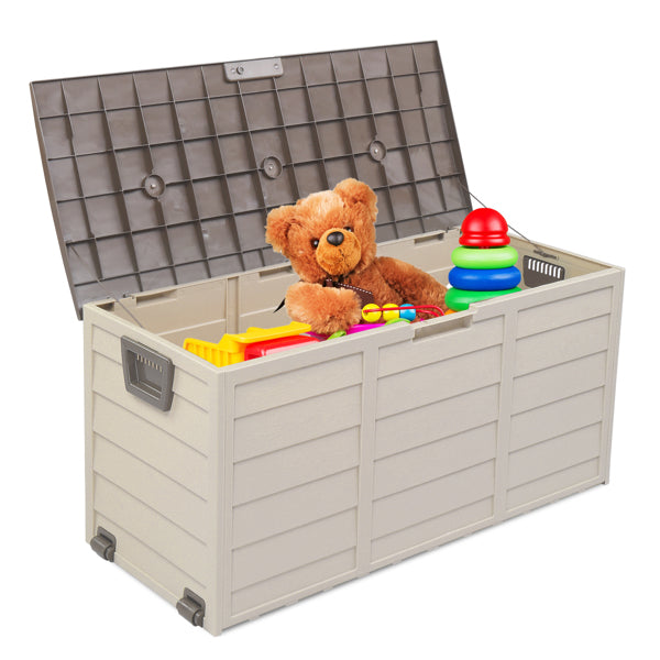 260L Outdoor Garden Storage Box with Wheels | 75 Gal, UV-Resistant, Lockable, Weatherproof, Brown