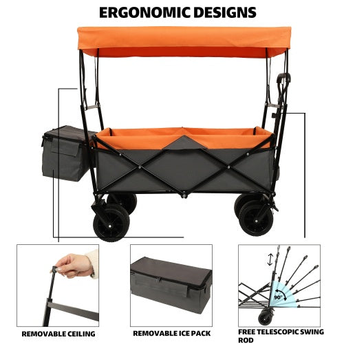 480 lbs Collapsible Wagon with Canopy & Mosquito Net | 7" All-Terrain Wheels, Foldable, Camping & Garden