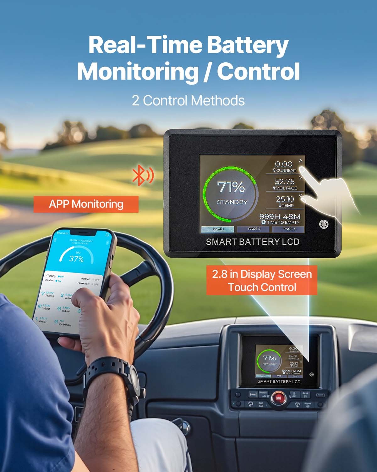 48V 105Ah LiFePO4 Golf Cart Battery with 20A Charger & Touch Monitor