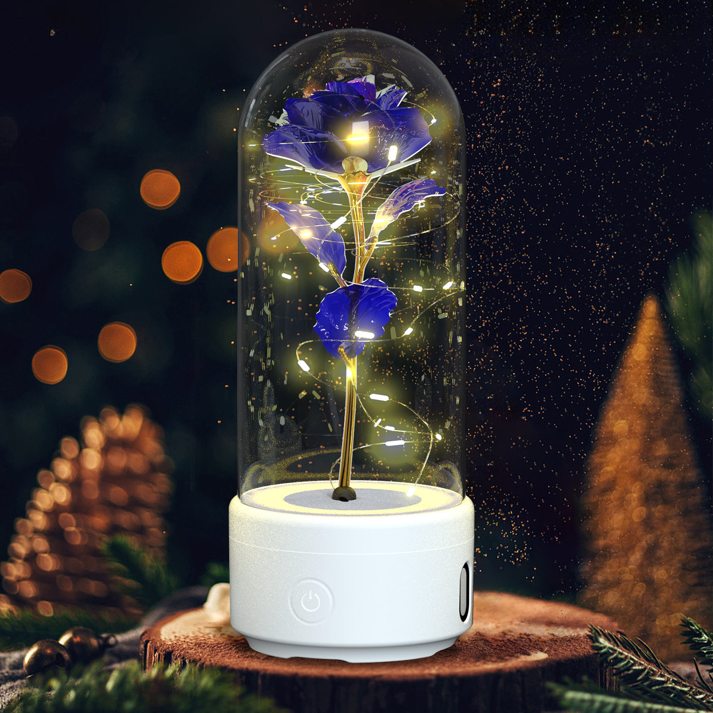 2-in-1 Eternal Rose LED Light & Bluetooth Speaker | Glass Dome | Handmade Preserved Flower | Copper Wire LED | HD Sound | Black & White Base | 5 Flower Colours | Valentine's & Gift