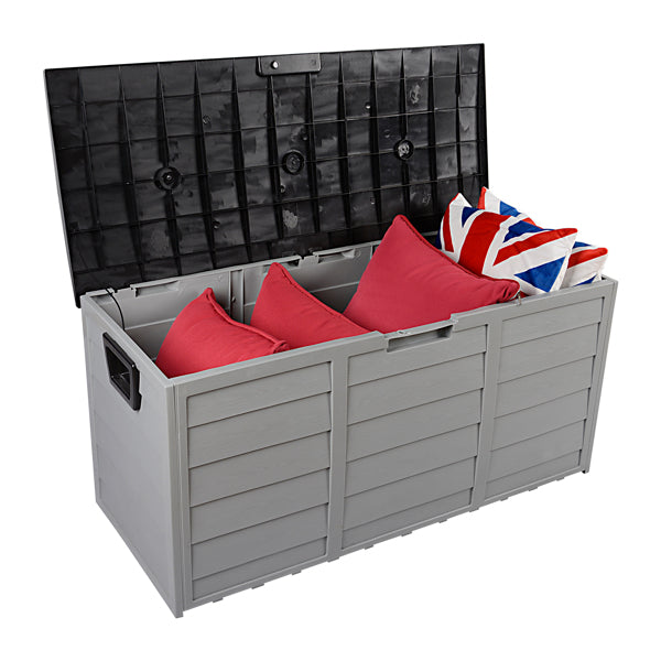 260L Outdoor Garden Storage Box with Wheels | 75 Gal, UV-Resistant, Lockable, Weatherproof, Black & Grey
