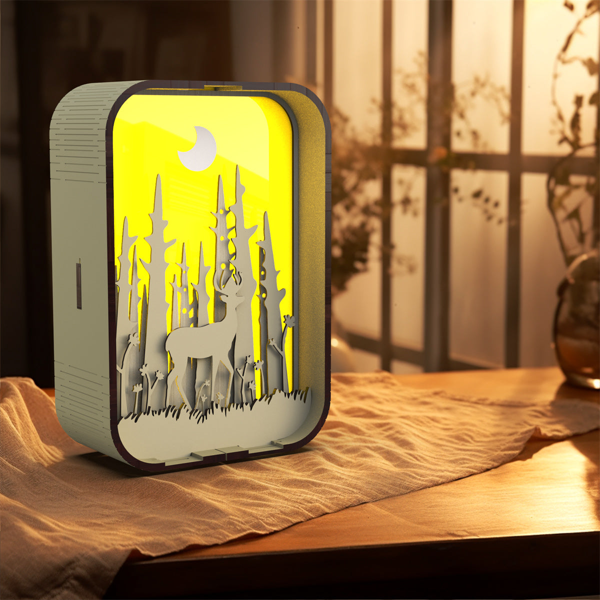 Laser-Engraved Wooden Night Light | Basswood & Black Walnut | USB | Touch Switch | Dimmable | 9.5×5×12.5cm | Bedside & Desktop Decor | Birthday Gift