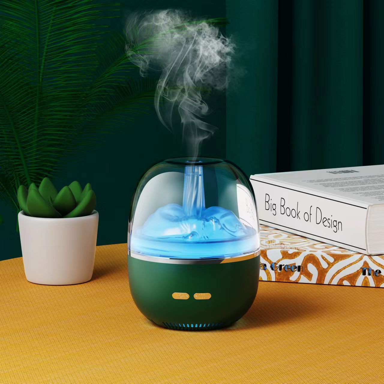 Creative Ultrasonic Aromatherapy Humidifier | Colourful Gradient Light | Nanometre Fog | 8hr Timer | USB | 120×120×151mm | Green & White