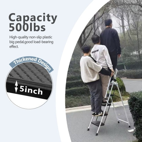 4-Step Folding Steel Ladder Stool | Anti-Slip Wide Pedals, Safety Handle, Multi-Purpose, White