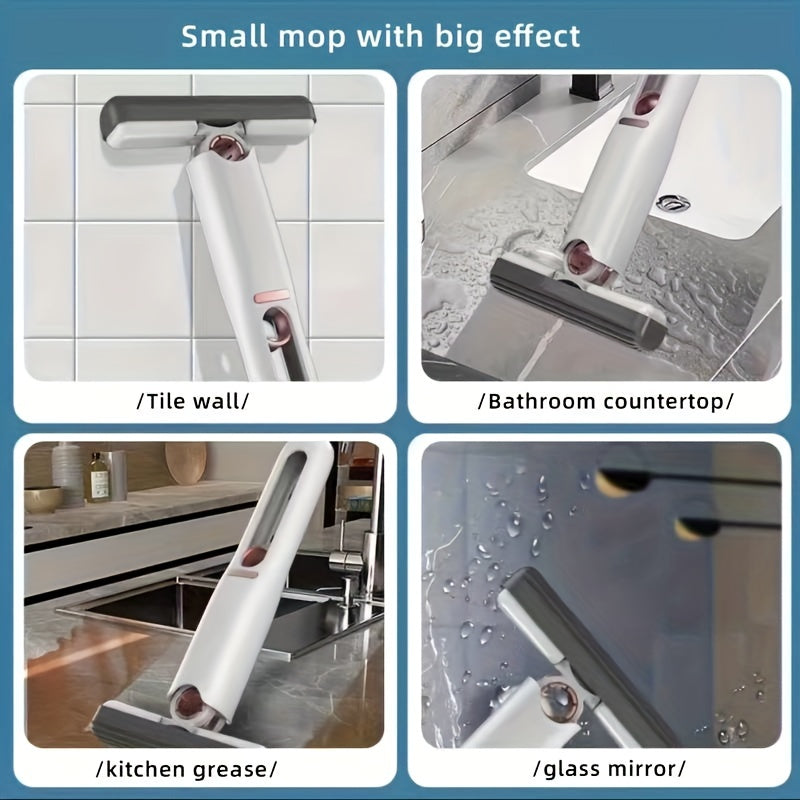 Self-Squeeze Portable Mini Mop | 180° Wringer | Wet & Dry | Sponge Head | Desk, Floor & Glass Cleaner