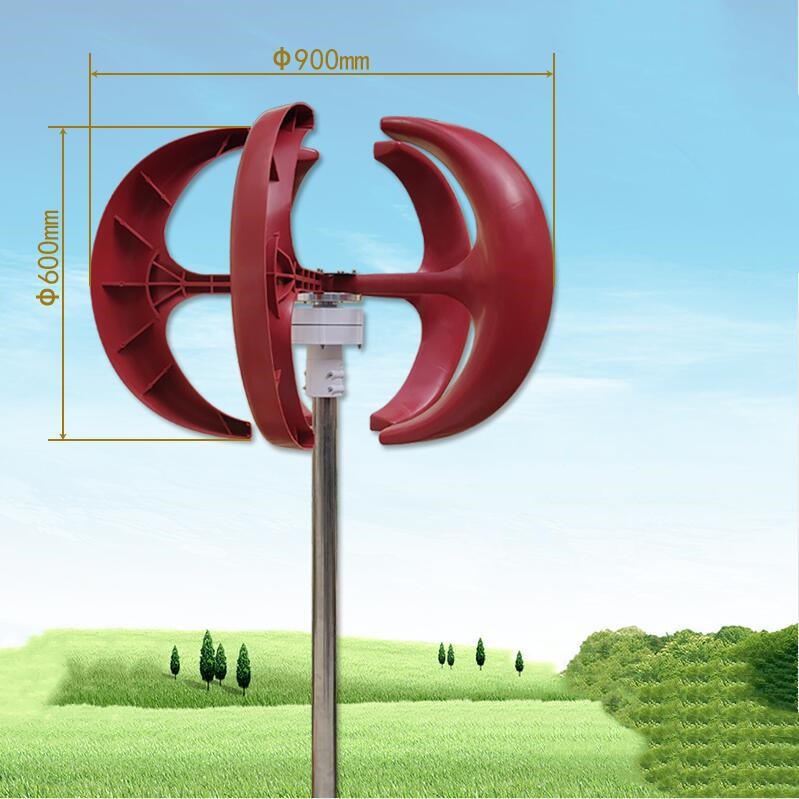 300W Lantern-Style Mini Wind Turbine Generator | 12V/24V, 5-Blade, 0.9m, Off-Grid Power (Red & White)