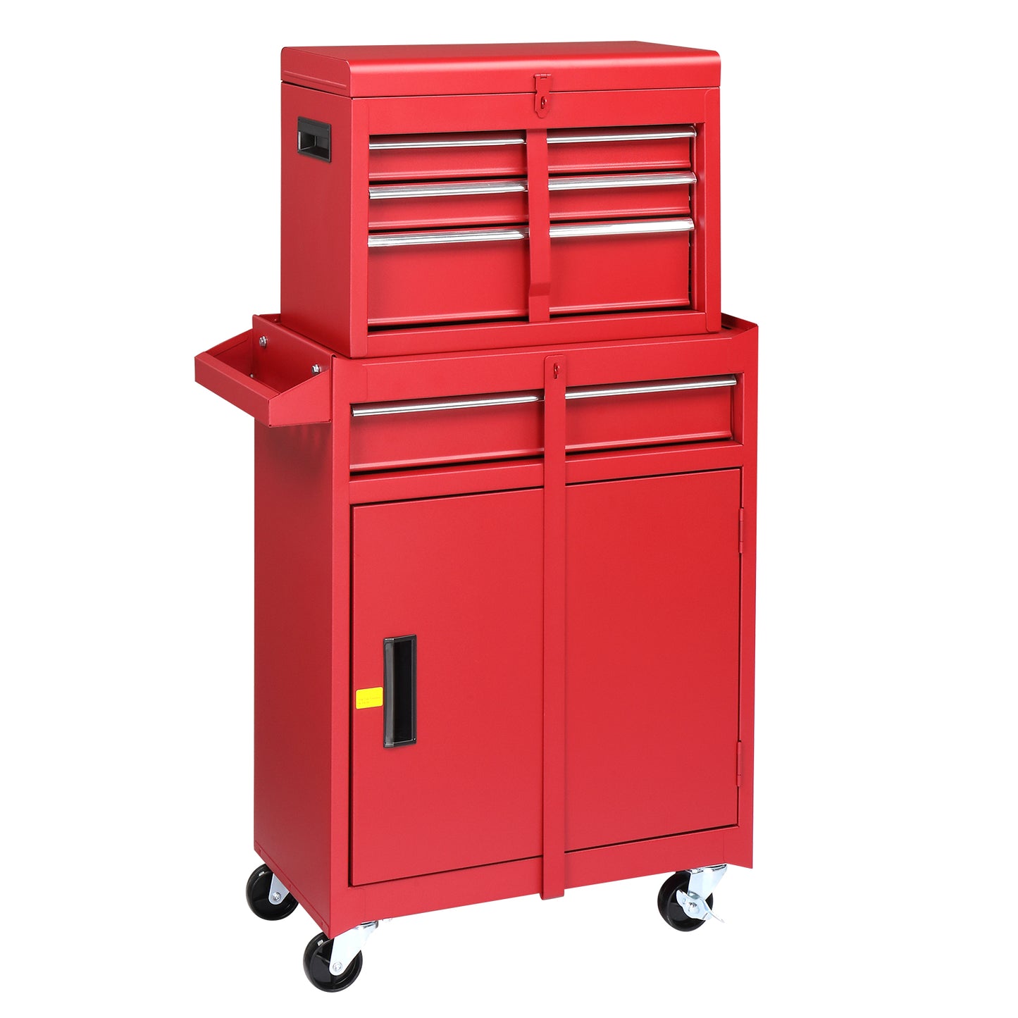 4-Drawer Lockable Steel Tool Cart & Cabinet Combo | 330 lbs, Rolling, 102cm Combined Height, Red