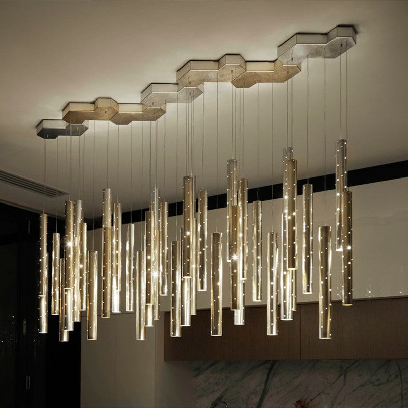 Light Luxury Aluminium 6-Head Carved Hollow Tube LED Chandelier | Gold, Silver & Mixed, Natural & Cool White