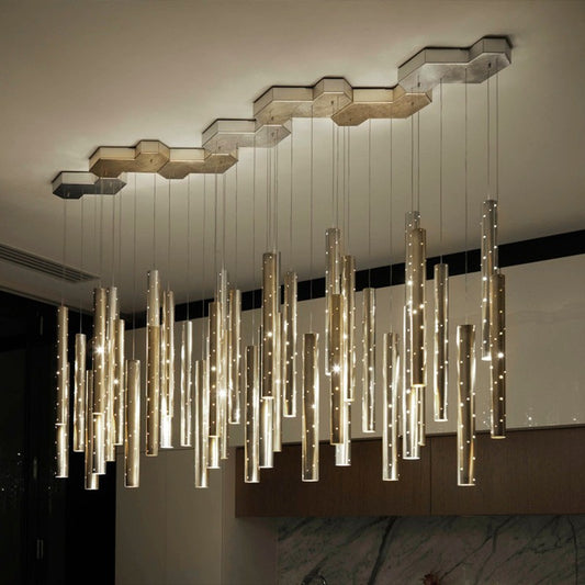 Light Luxury Aluminium 6-Head Carved Hollow Tube LED Chandelier | Gold, Silver & Mixed, Natural & Cool White