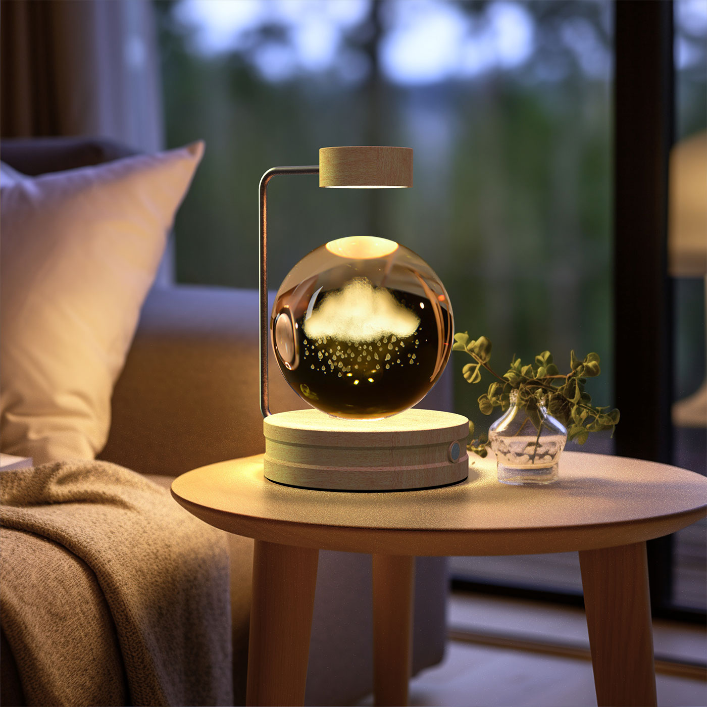 3D Crystal Glass LED Night Light | Touch Switch | USB Rechargeable | Walnut Wood Base | 27 Designs | Dark & Light Wood | Bedroom, Gift & Home Decor