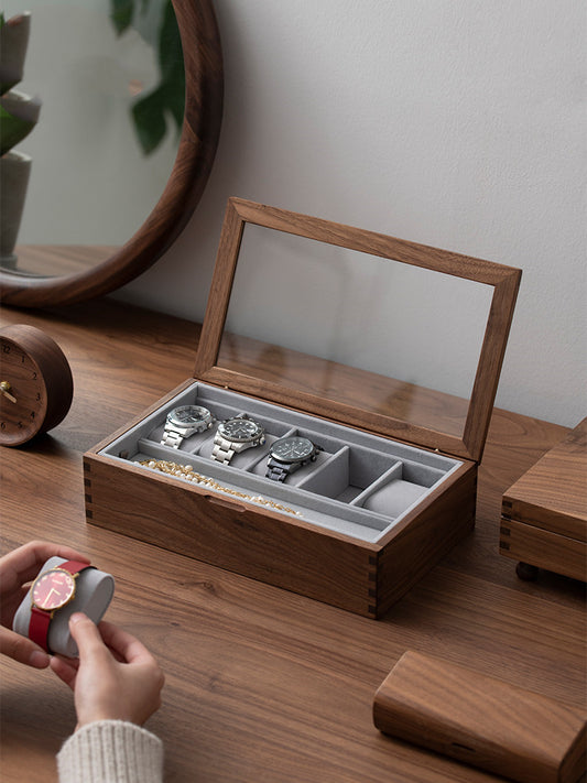 Japanese Retro Solid Wood Watch Storage Box & Display Stand | 7 or 10 Slot, Bedroom Organizer