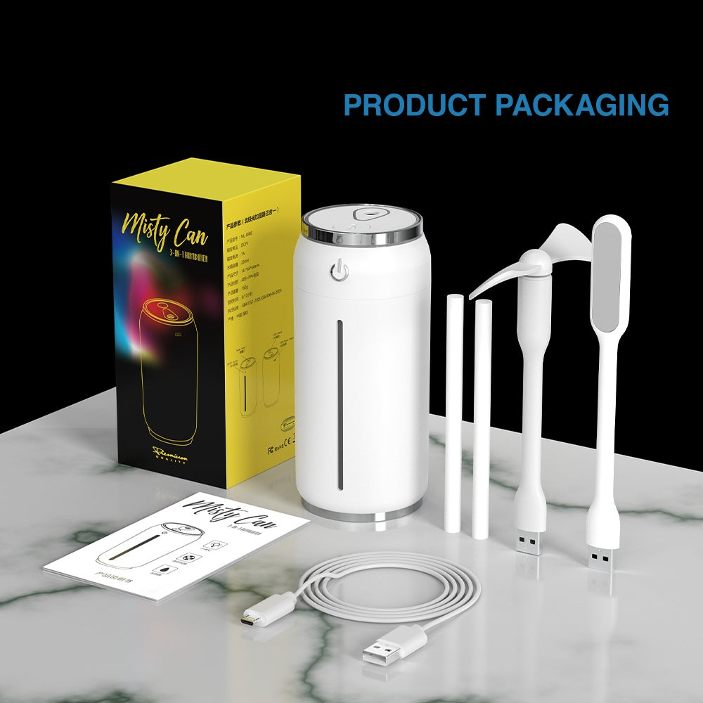 Car Humidifier | 220ml USB Aroma Diffuser | Mini Light & Fan | 2 Cotton Filters | ABS+PP | Black, Green & Pink