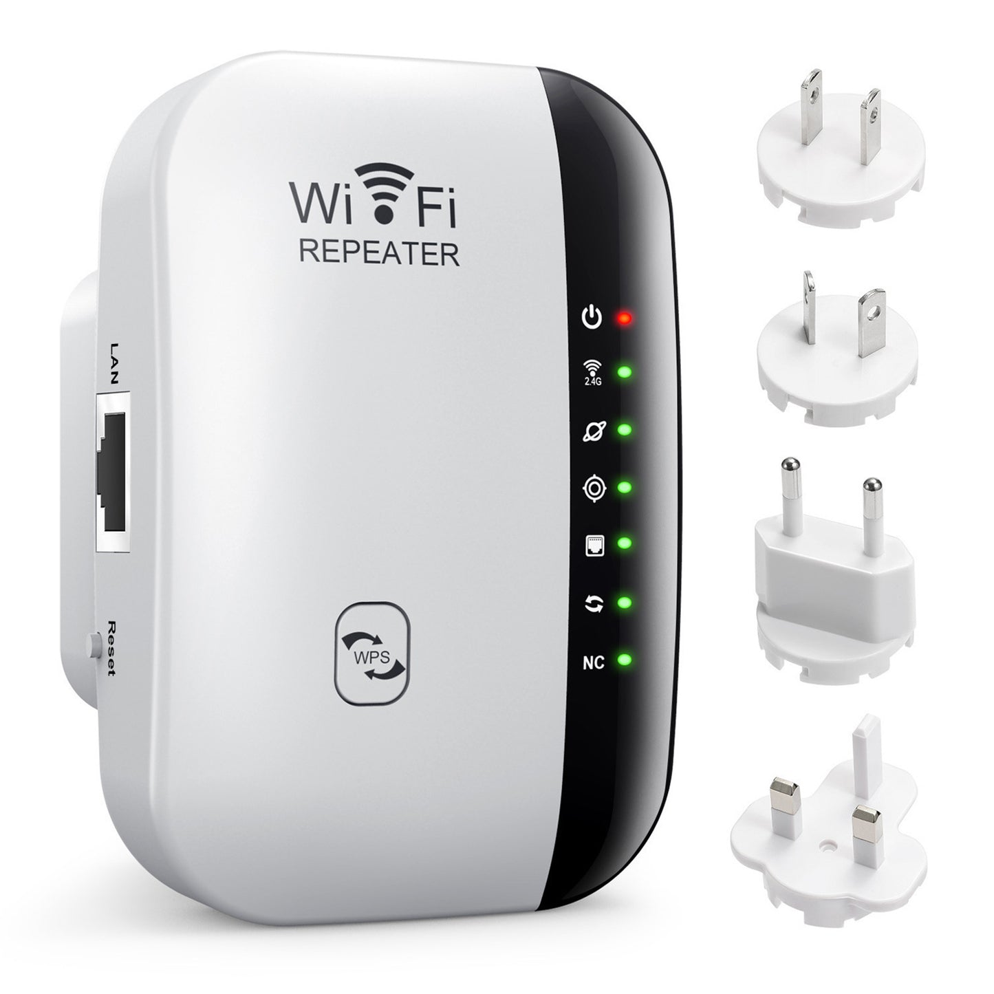 WiFi Network Extender & Range Booster | 2.4GHz, WPS, 802.11b/g/n | AU/EU/UK/US Plug | Black & White